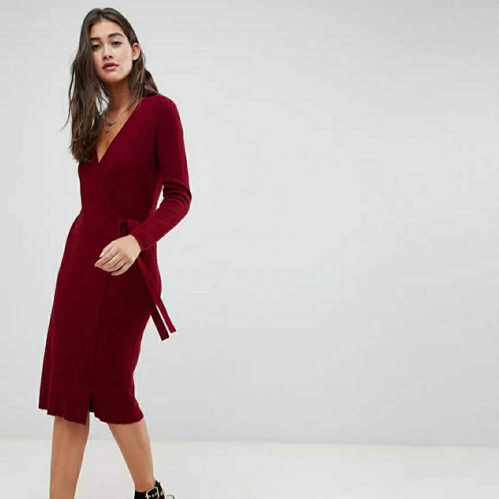Wrap midi dress, knitted with belt